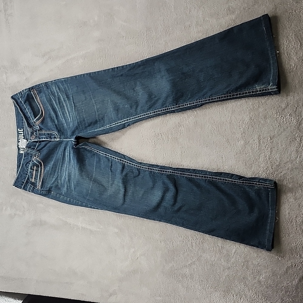 Hydraulic Women's 4 Blue Dark Wash Denim Jeans Pockets bailey low raise Flair